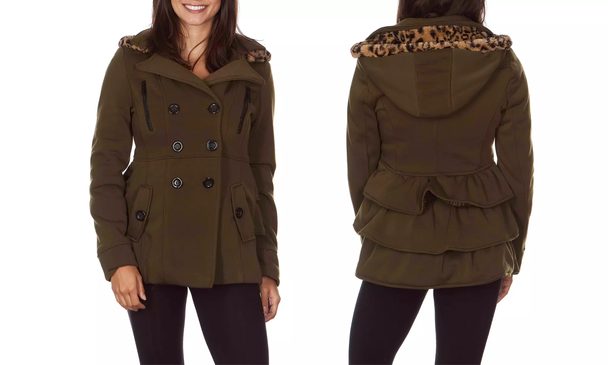 YOKI Women's Leopard Faux Fur Hooded Fleece Coat with Back Ruffles. Plus Sizes Available. - Image 7