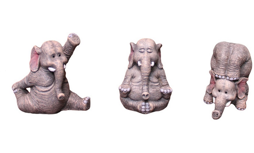 Image 4: Three-Piece Yoga Elephant Statue Set