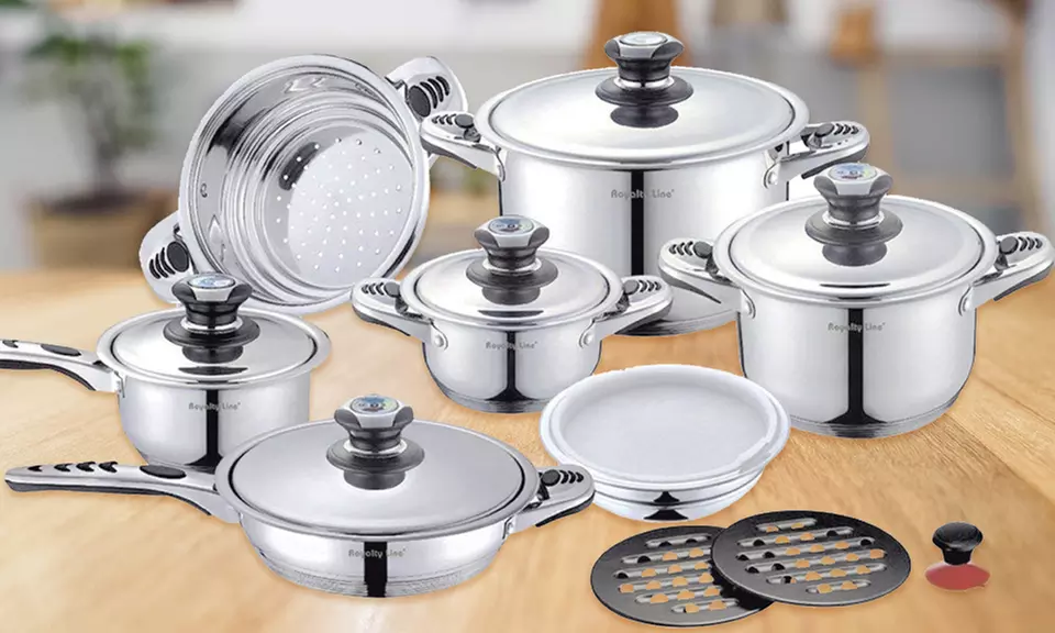 Batterie de cuisine de 16 pièces Silvano, couvercle avec thermostat inclus - Primary Image