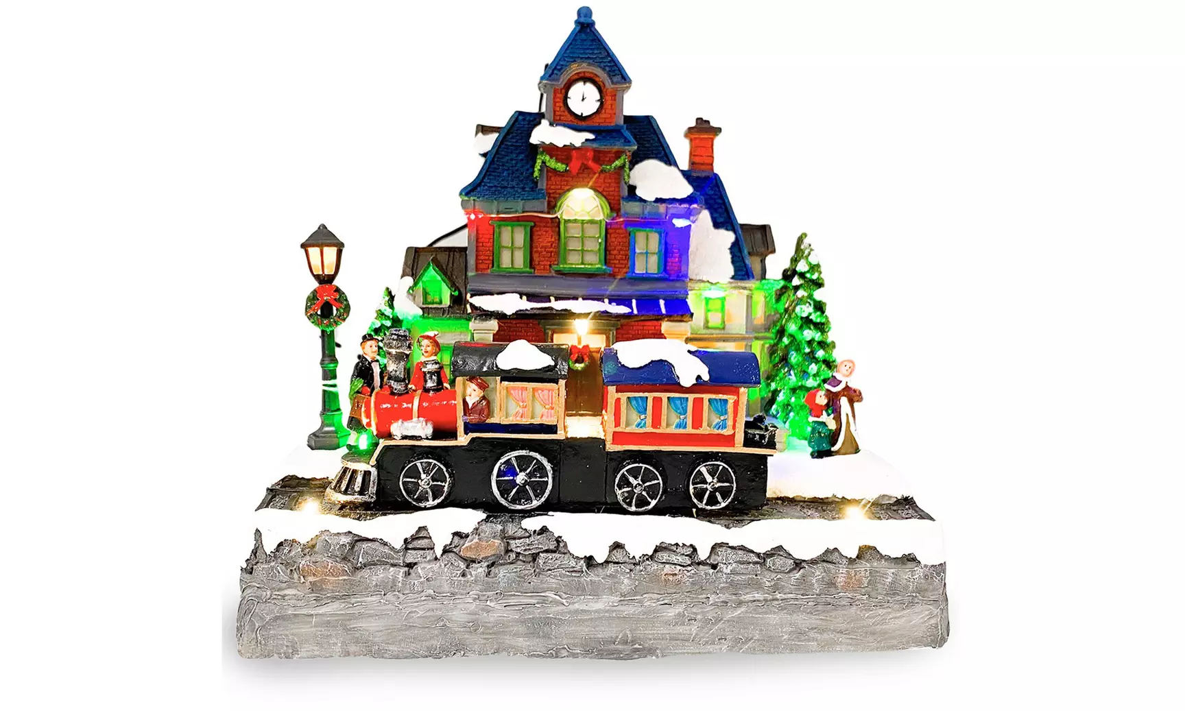 Adorno navideño "Aldea de Navidad" con luces de colores y melodía