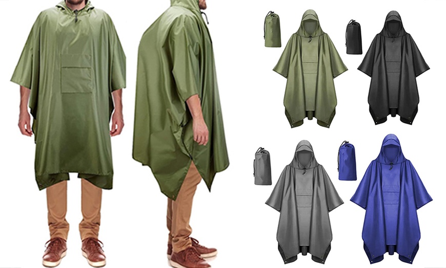 Image 1: Three-in-One Rain Poncho with Hood