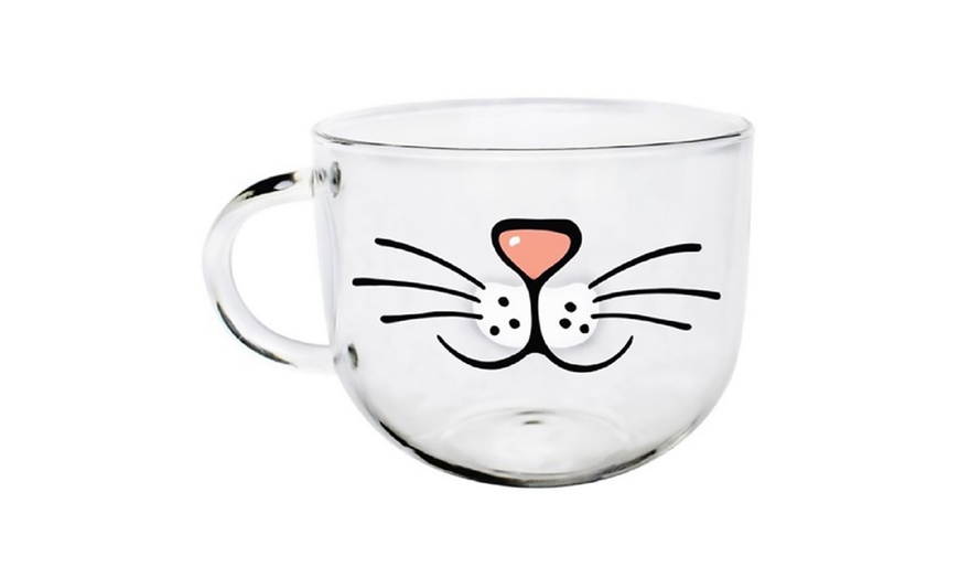 Image 1: Glass 550ml Cat Pattern Cup