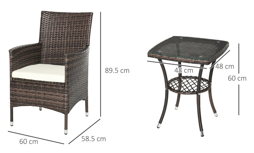 Image 10: Outsunny Three-Piece Outdoor Rattan-Effect Bistro Set 