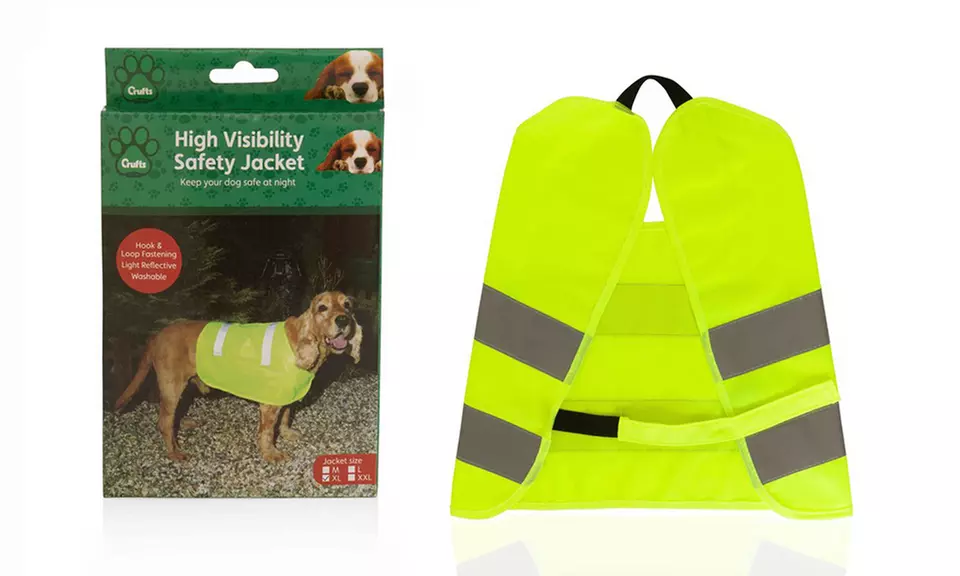 1, 2 ou 3 gilets jaune phosphorescent avec bandes réfléchissantes pour Chiens de CRUFT - Second Medium
