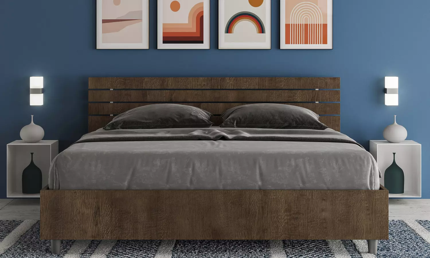 Lit double Ankel, avec tête de lit en mélamine