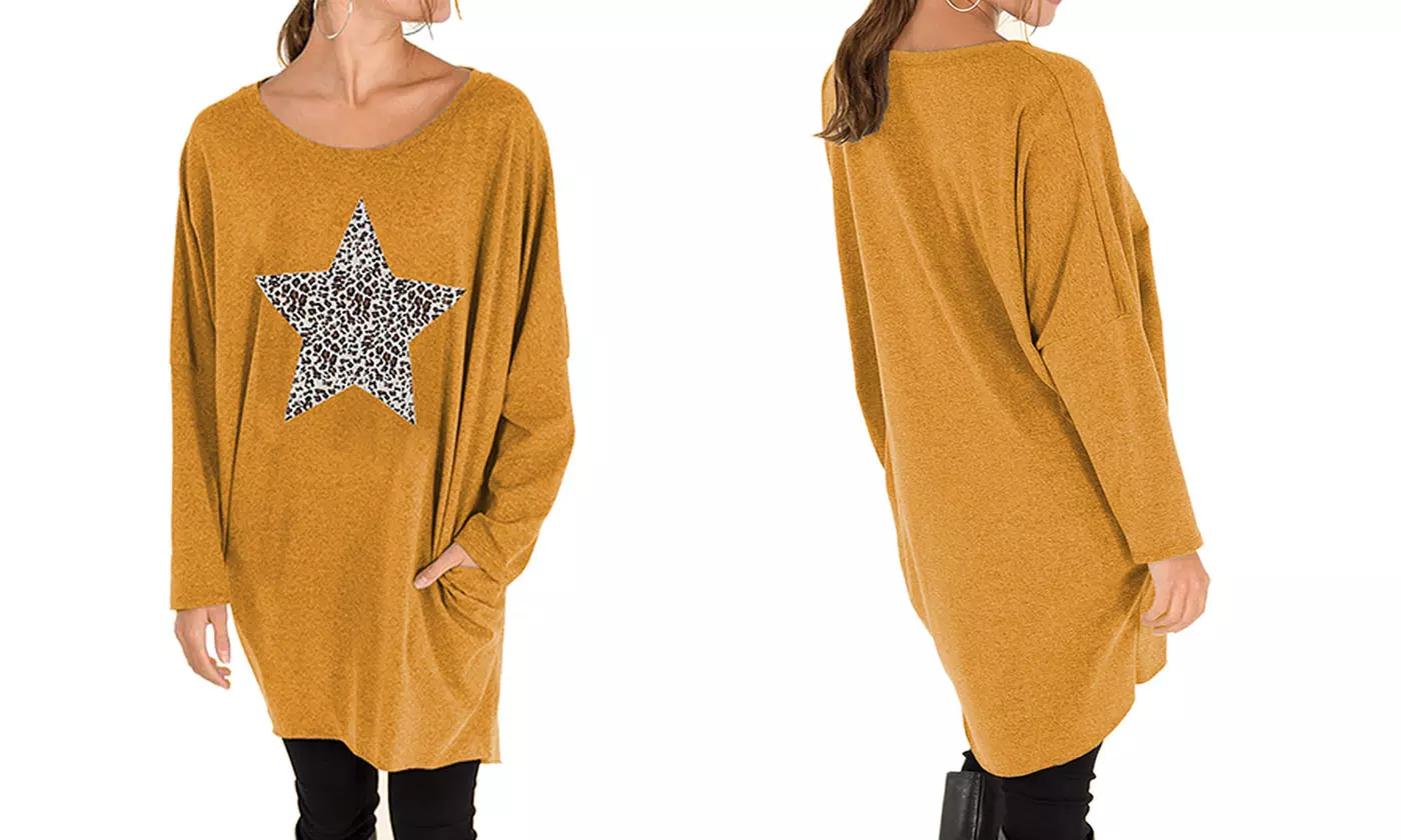 Leopard Motif Print Oversized Top