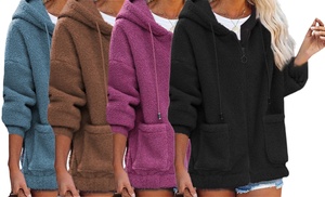 Women's Hooded Teddy Fleece Coat Jacket with Pockets