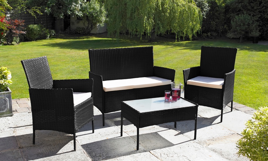 Image 2: Neo Four-Piece Rattan-Effect Garden Furniture Set with Optional Cover