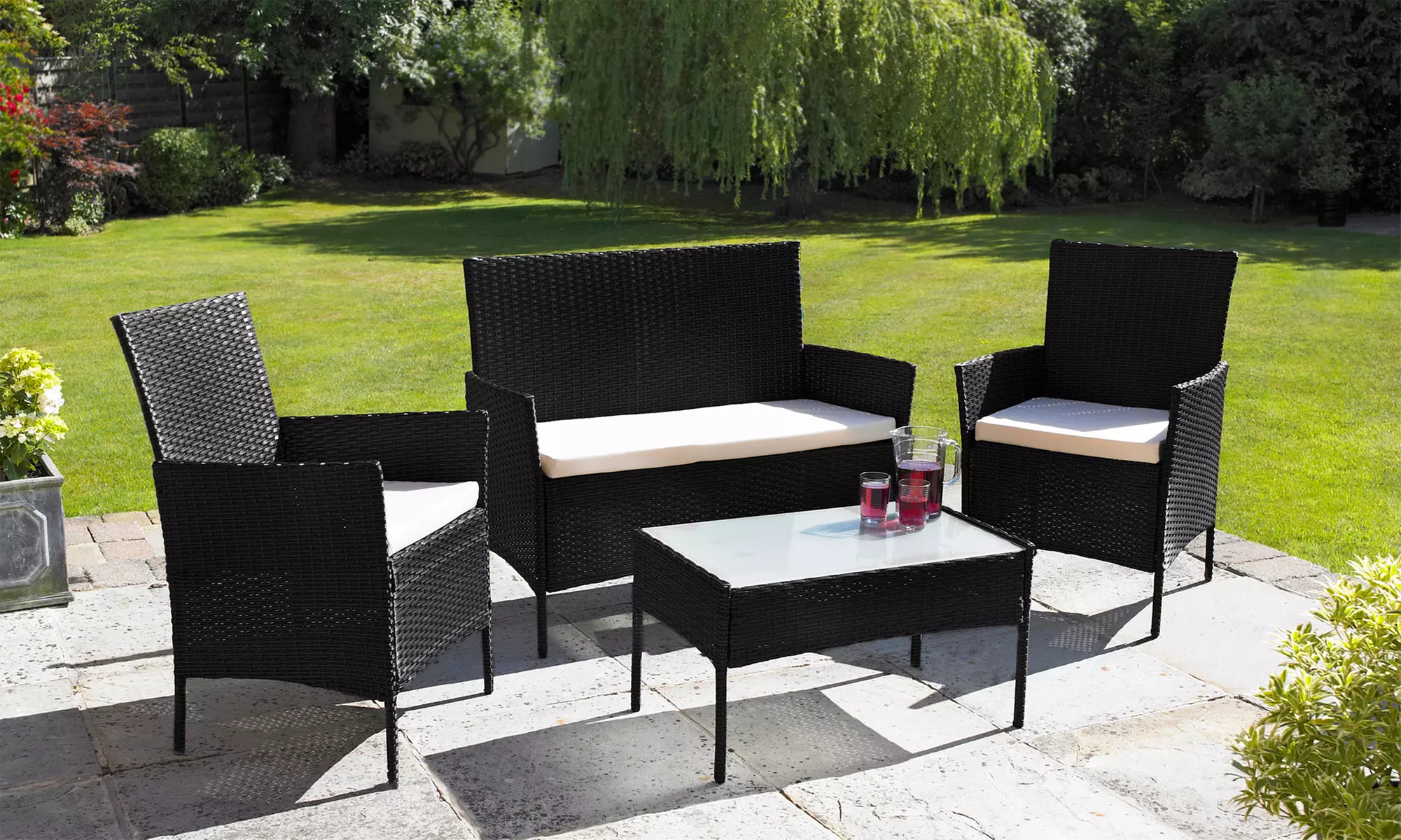 Neo Four-Piece Rattan-Effect Garden Furniture Set with Optional Cover