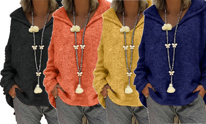 Image 1: Women's V-Neck Hoodie Sweater