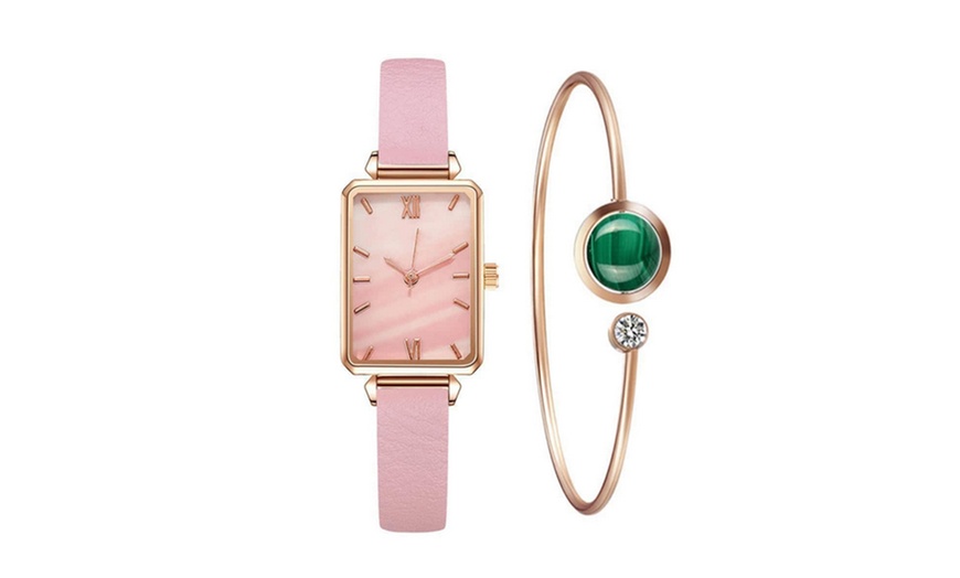 Image 4: Women's Rectangle Face Watch and Bracelet Set