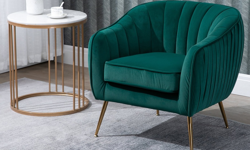 Image 1: HomCom Emerald Green Armchair