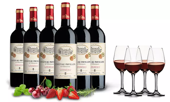 6 Flaschen Chateau Pavillion mit 4 Gläsern inkl. Versand - Primary Image