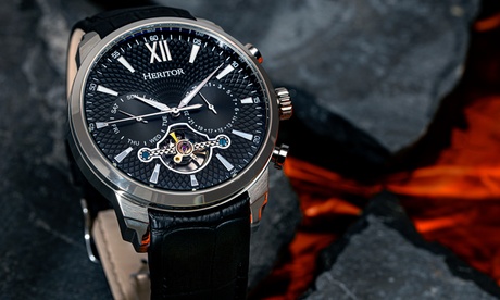 Montre automatique en cuir véritable semi-squelette pour homme de la marque Arthur Heritor