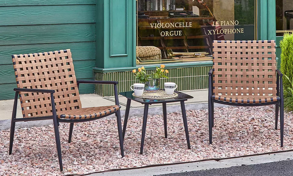 Set da patio con 2 sedie intrecciate e tavolo da giardino Bakaji, con spedizione gratuita - Primary Image