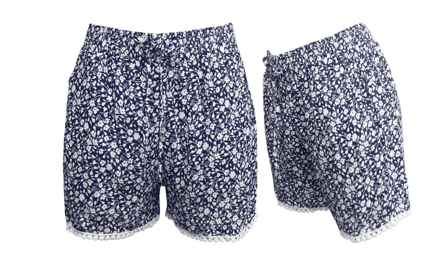 Image 20: Printed Pom-Pom Hem Cotton Shorts