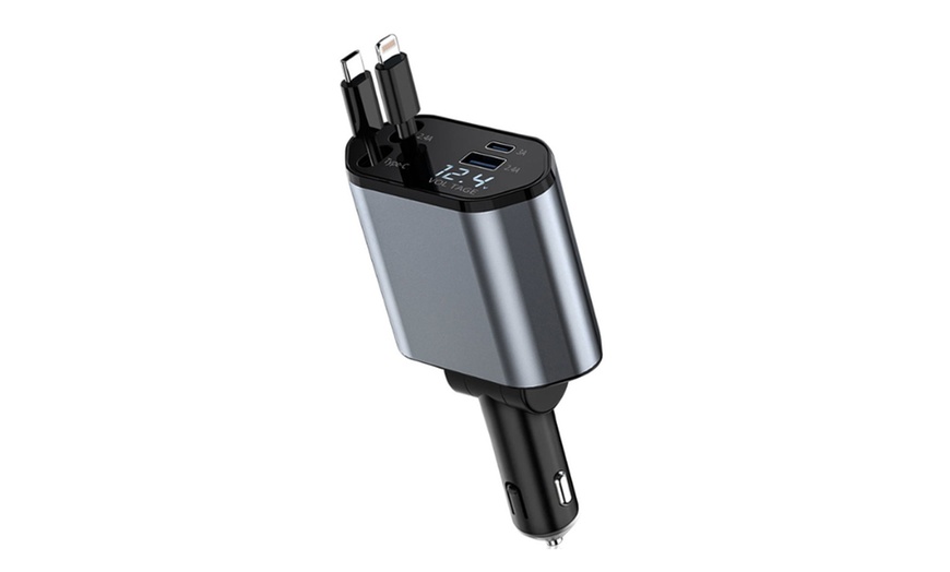 Image 2: 4-in-1 Car Charger 120W Fast Charging USB and Type-C Apple Interface