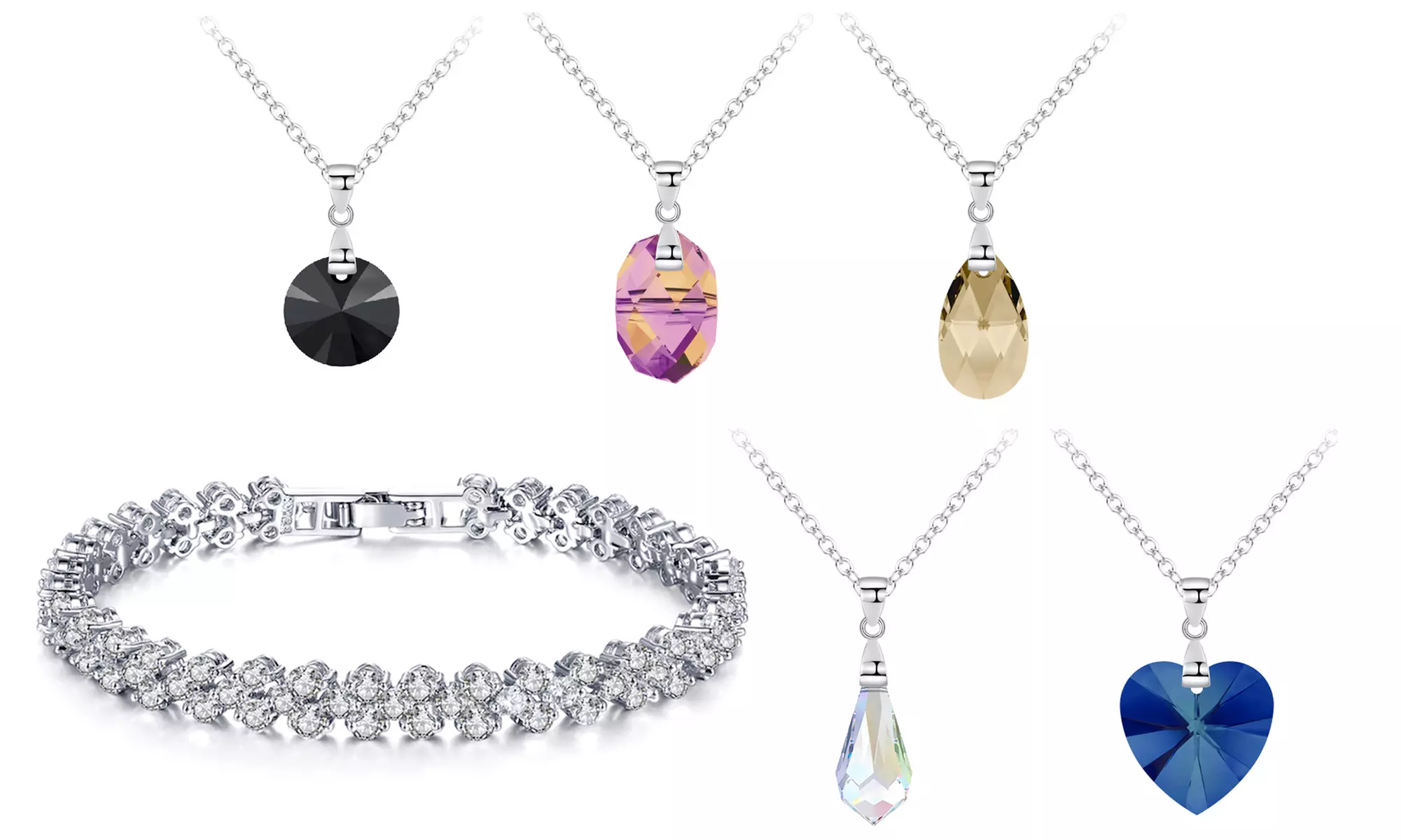Braccialetto con zaffiri artificiali da 7 ct più collana con cristallo disponibile in 5 colori - Primary Image