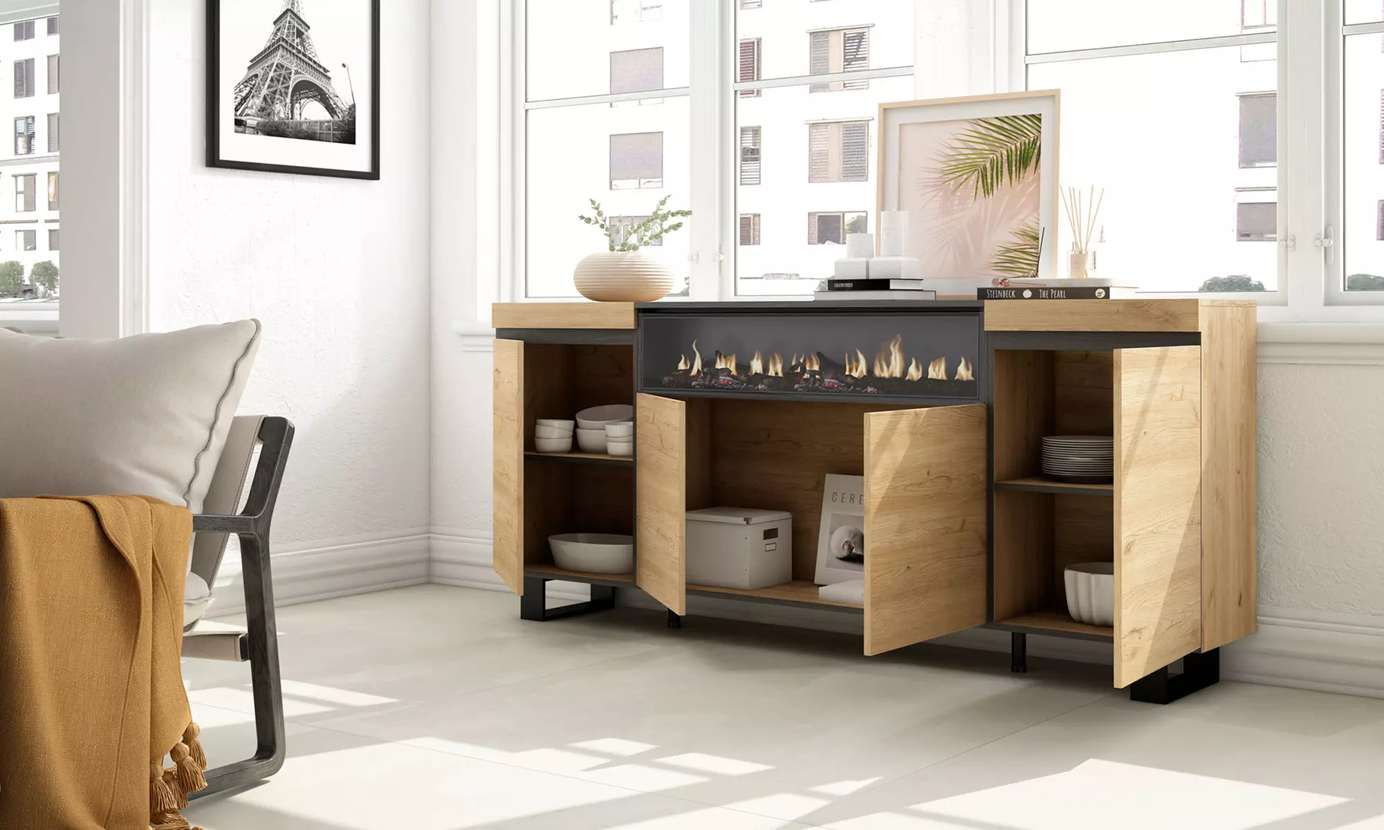 Sideboard mit LED-Elektrokamin