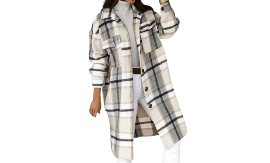 Image 6: Women's Check Long Shirt Coat