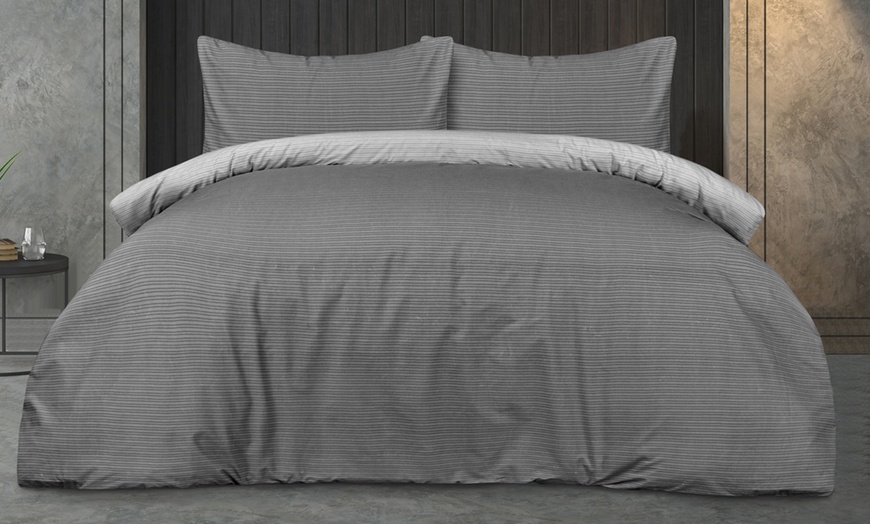 Image 1: Smart Living Soft Reversible Pinstripe Duvet Set 