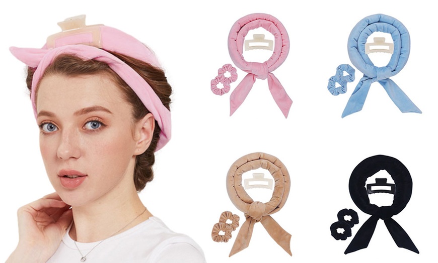 Image 1: No Heat Curling Headband With Hair Clip and Hair Ties