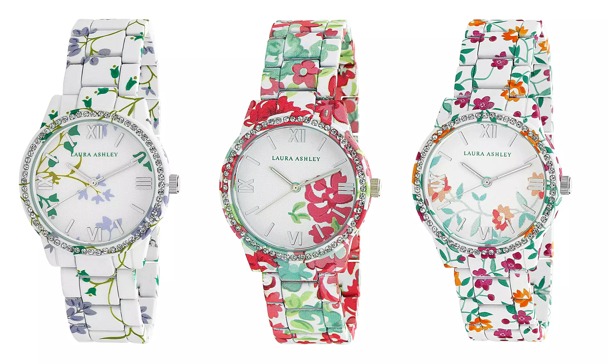 Laura Ashley Women's Floral Watch with Crystal Encrusted Bezel - Primary Image