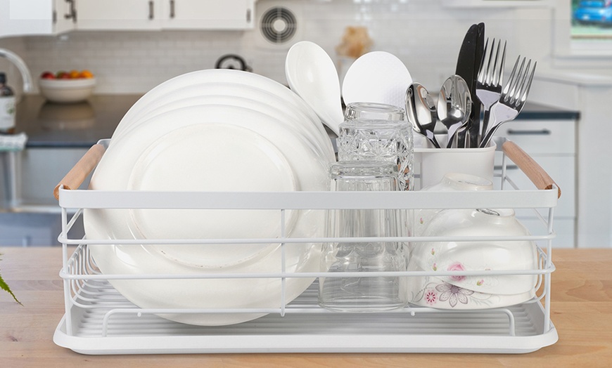 Image 14: Three-Piece Dish Drainer with Drip Tray and Cutlery Holder