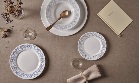 Servizio di 18 piatti Bormioli Collezione Toledo Ricamo Blu