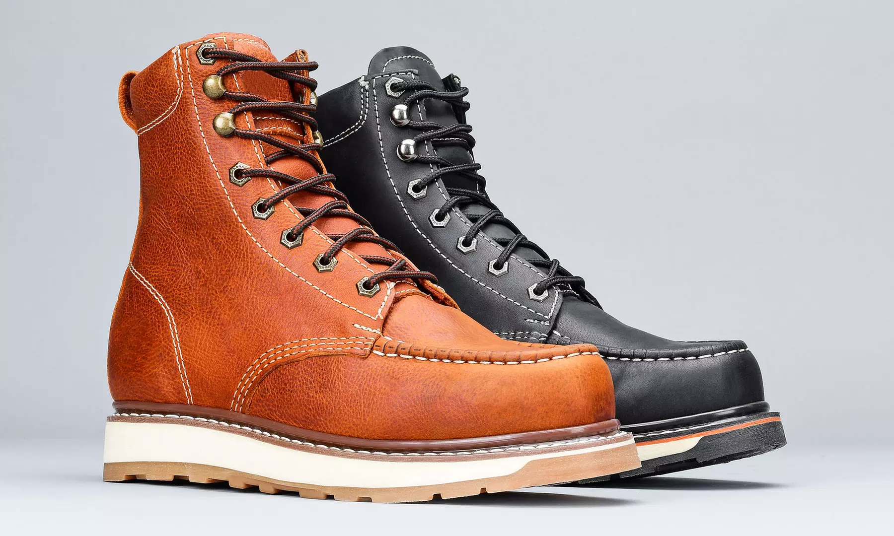 Genuine Leather-Welted Construction Men's 8" Durable Wedge Moc-Toe Work Boots - Primary Image