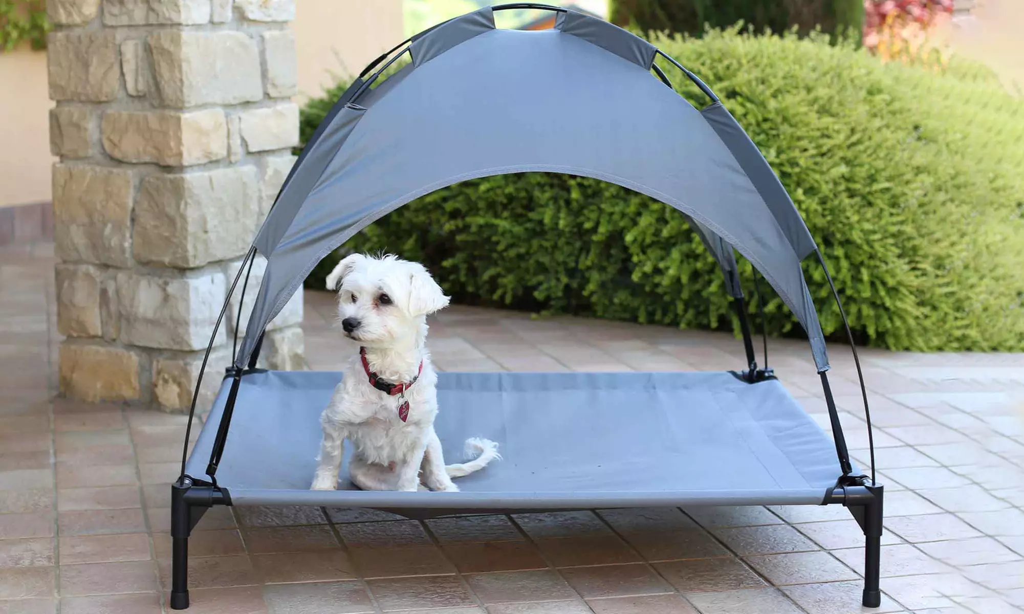 Lit surélevé "Sunny" avec toit pour protéger de la pluie et du soleil, pour chien - Image 4