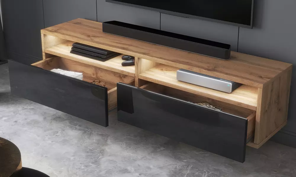 Meuble TV avec tiroir et avec ou sans LED, livraison offerte - Primary Image