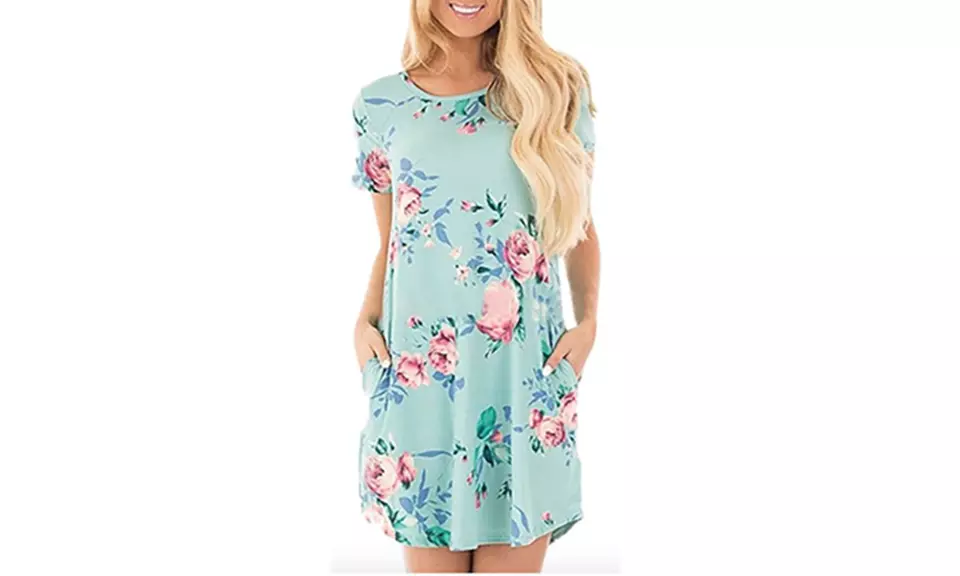 Leo Rosi Women's Sonia Floral Print T-Shirt Dress with Pockets with Plus - Second Medium
