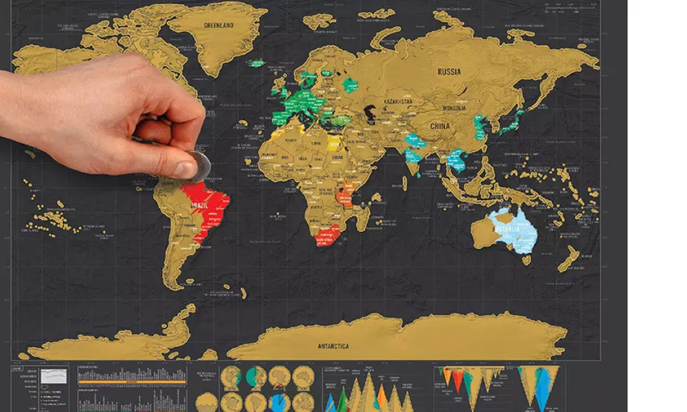 Unique World Travel Scratch-Off Visited Countries Map - Primary Image