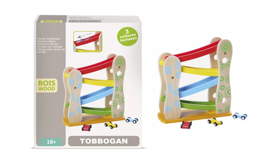Jeu de toboggan en bois avec 3 voitures - Primary Image