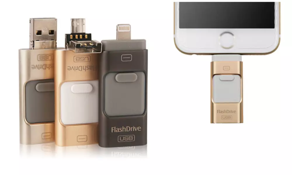 3-in-1 High-Speed Sliding Flash Drive for iPhone, Android, iPad, and Computers - Primary Image