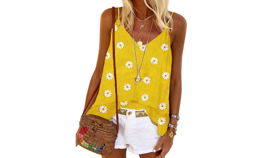 Image 7: V-Neck Daisy Print Vest Top