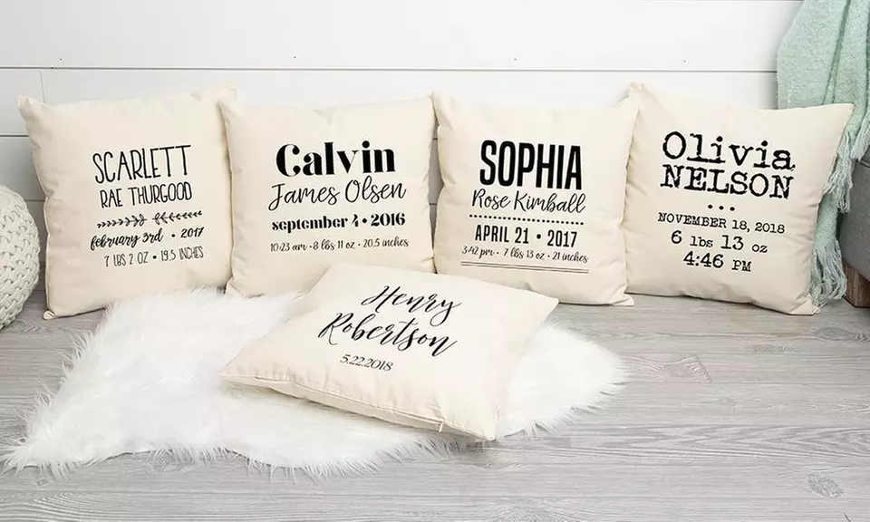 1, 2, 3, 5, or 10 Personalized Baby Throw Pillow Covers from Qualtry  (Up to 84% Off) - Primary Image