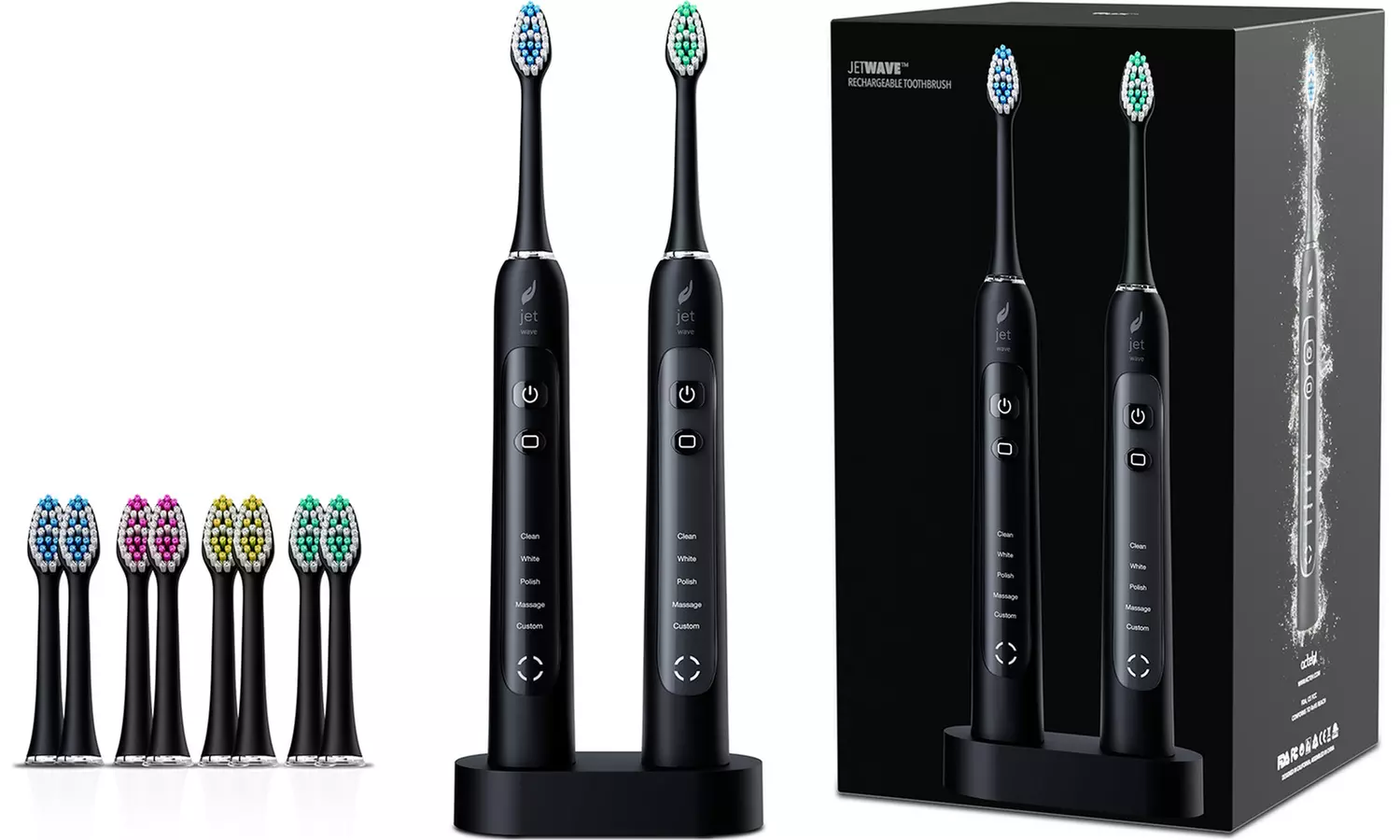 JetWave Sonic Toothbrush Double Set w/ Charging Base and 8 Brush-Heads - Primary Image