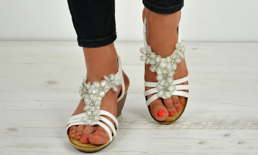 Image 18: Women's Floral Wedge Sandals