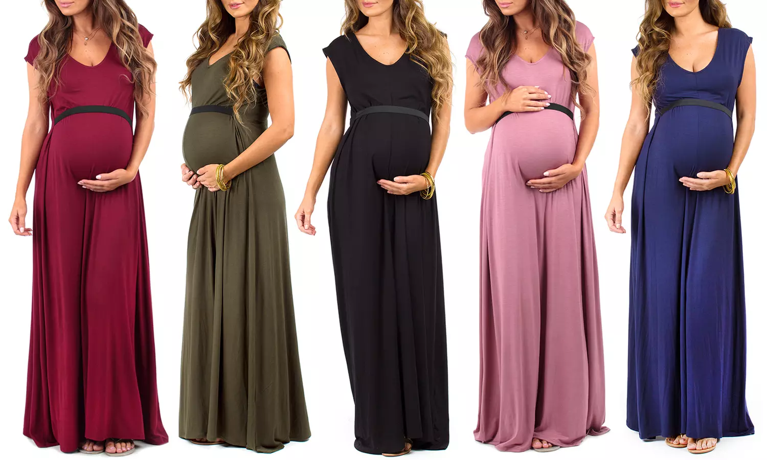 Women's Maternity Maxi Dress with Tummy-Support Band - Primary Image