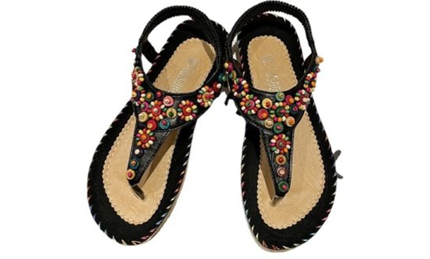 Image 8: Boho Beaded Toe Post Flip Flop Sandals