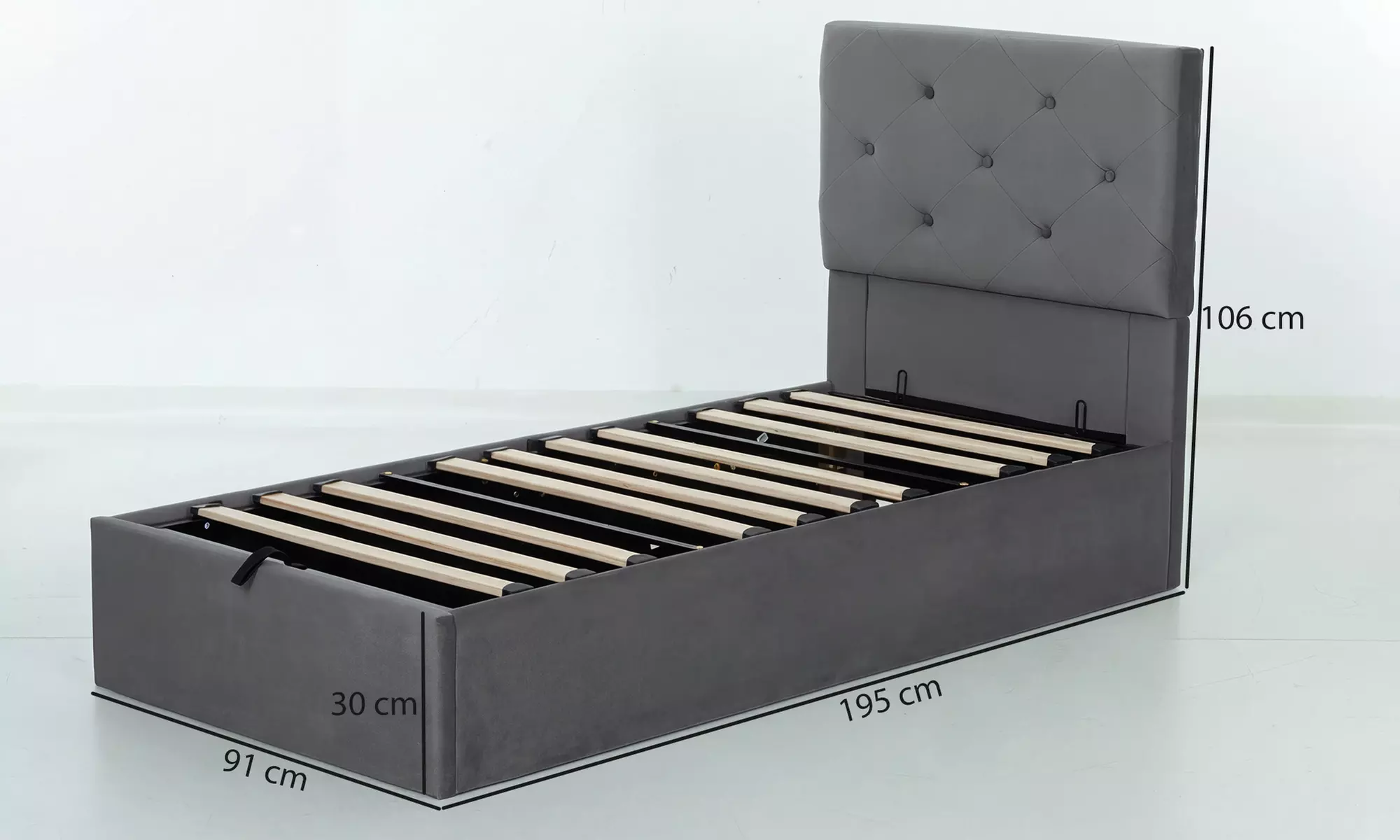 HOMCOM Single Bed Frame Gas Side Lift Under Bed Storage