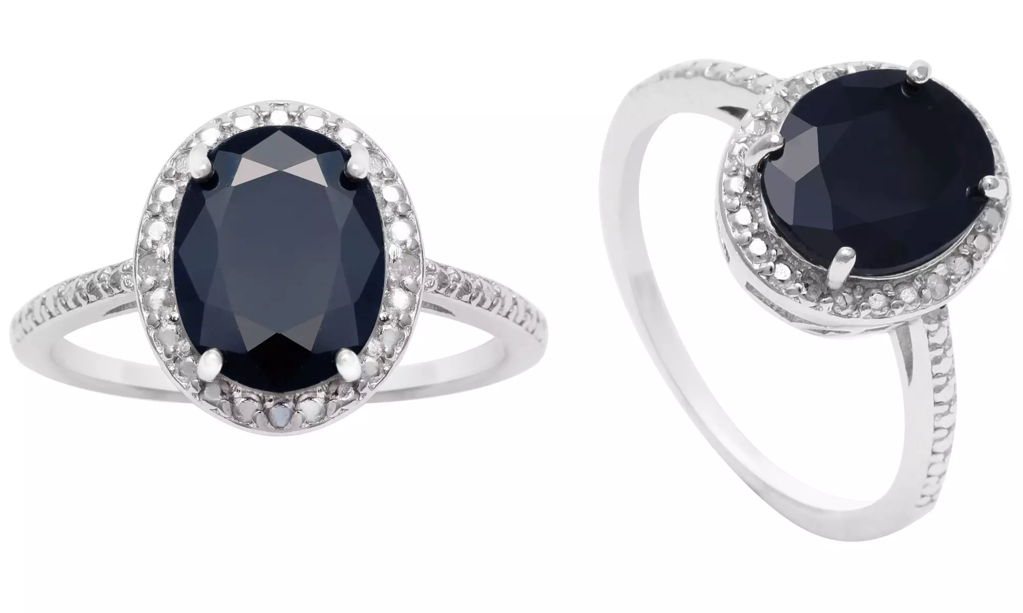 3.51 CTTW Genuine Oval Cut Sapphire and Diamond Halo Ring in Sterling Silver - Primary Image