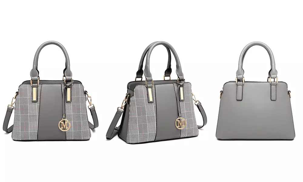 Miss Lulu Gingham Plaid Panel Shoulder Bag Women Handbag