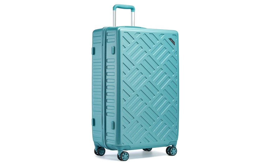 Image 11: Three-Piece Sleek Geometric Pattern Hard Shell ABS+PC Suitcase Set 