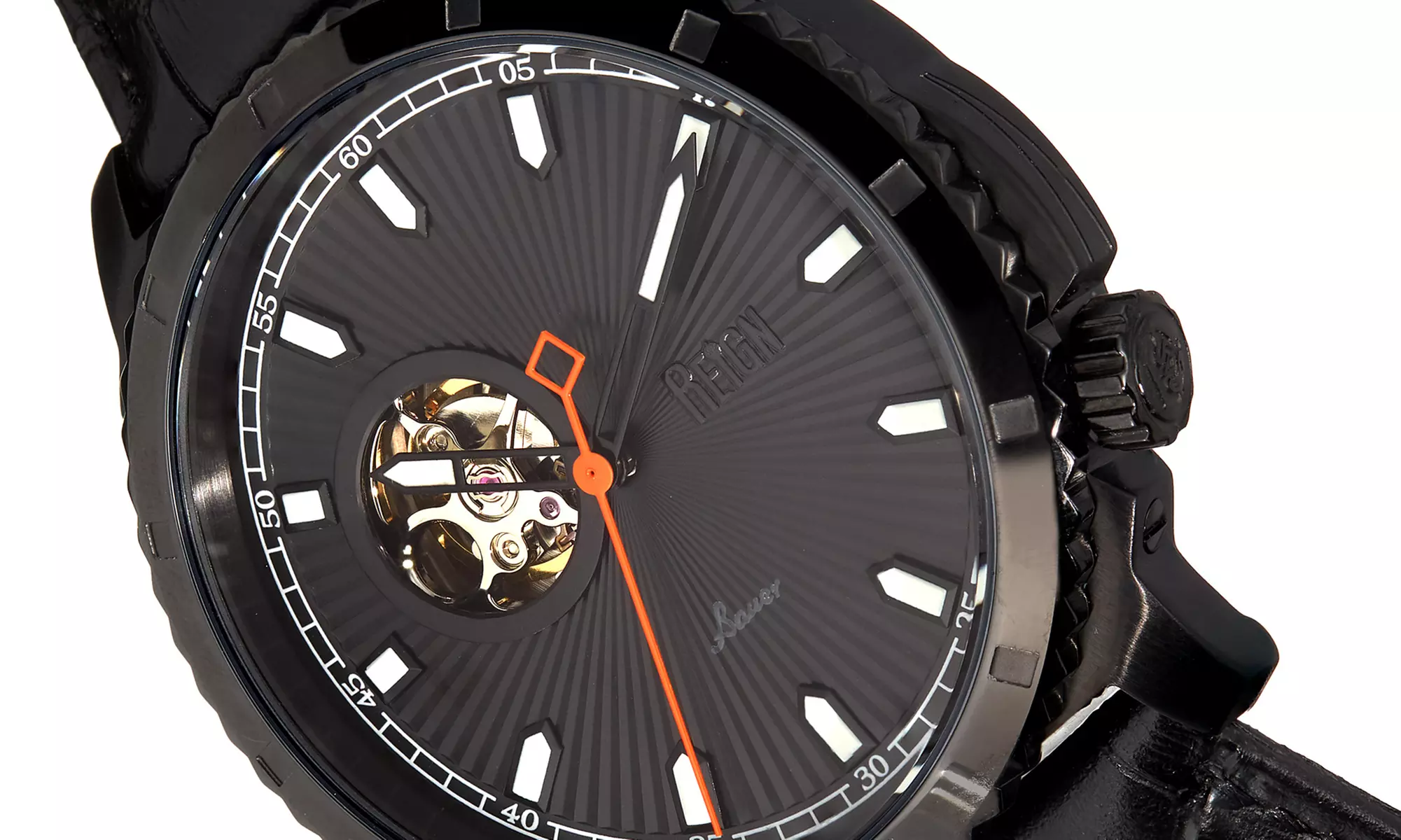 Reign Bauer Automatic Semi-Skeleton-Uhr mit Leder-Armband