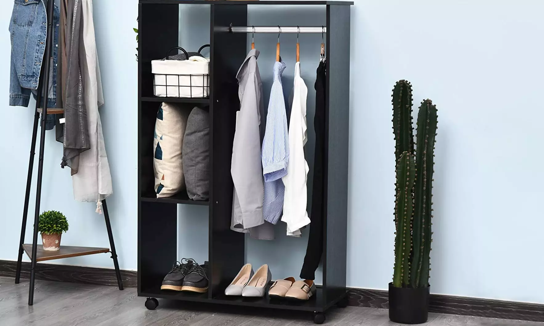 HOMCOM Modern Rolling Wardrobe - Black - Primary Image