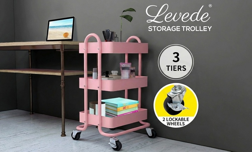 Image 2: Levede 3-Tier Stainless Steel Storage Trolley with 360° Wheels