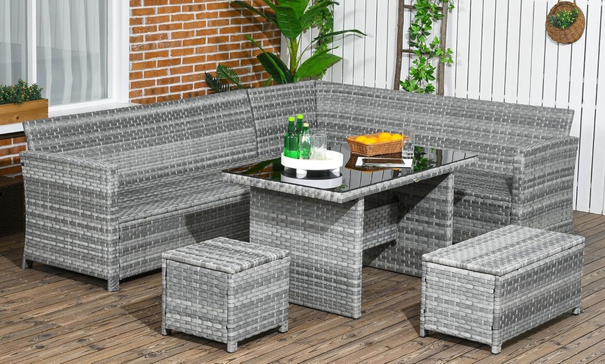 Outsunny Five Piece Rattan Effect Patio Furniture Set With Corner Sofa